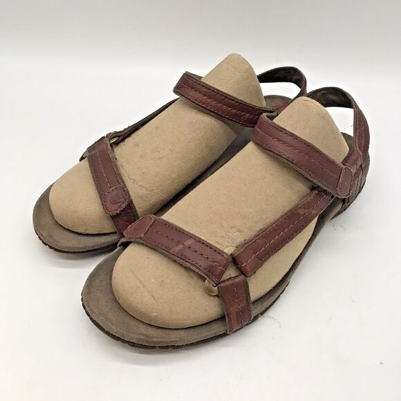 Teva 4218 Brown Leather Sandal Women's 7 Hook & Loop Slip Resistant Strappy Shoe - Picture 3 of 10
